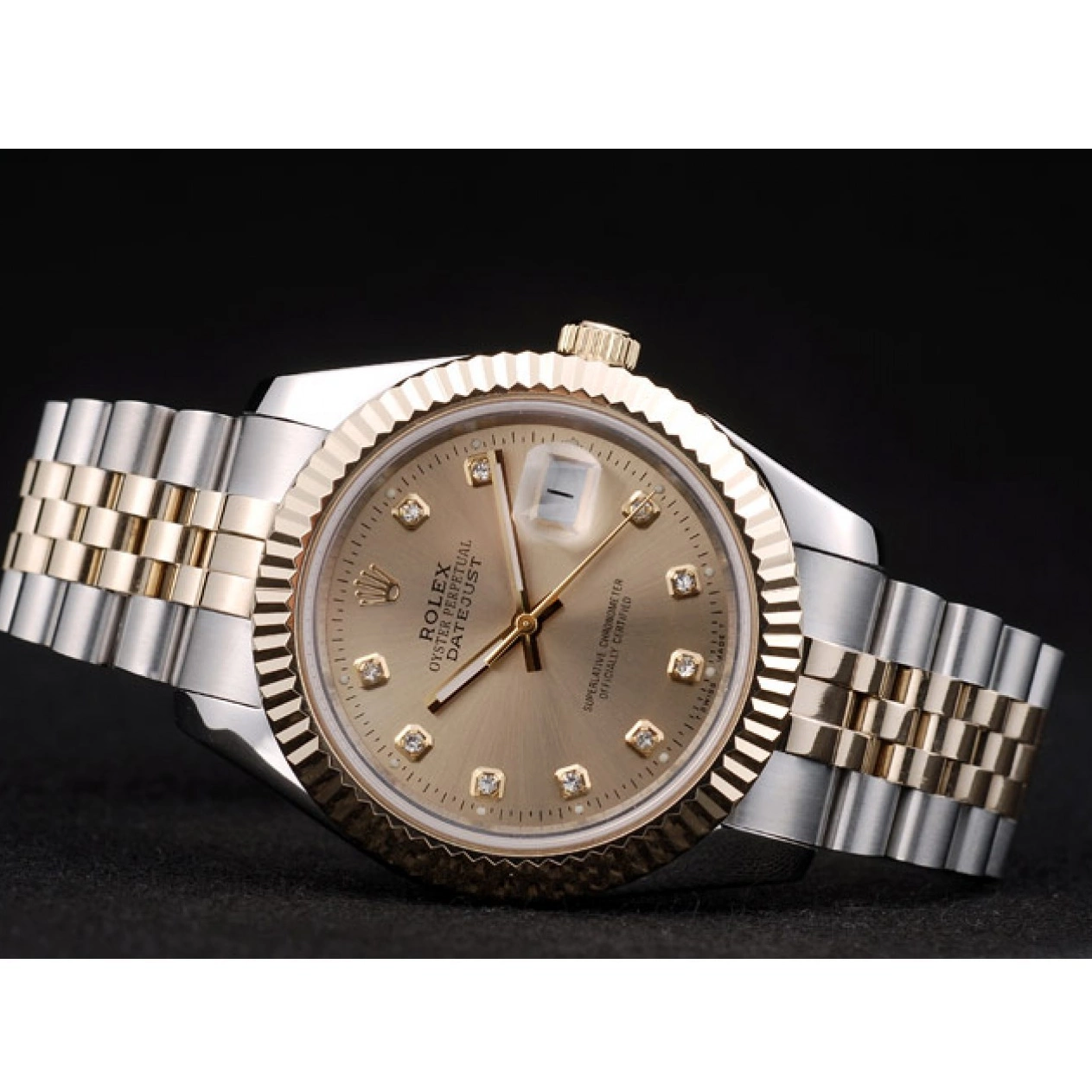 Aaa fake watches Gold 41978 Goldish Rolex Stainless Dial Bezel Steel DateJust Ribbed 0701